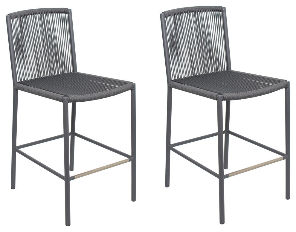 Stockholm Counter Side Chair, Set of 2, Dark Gray Frame, Dark Pebble Weave