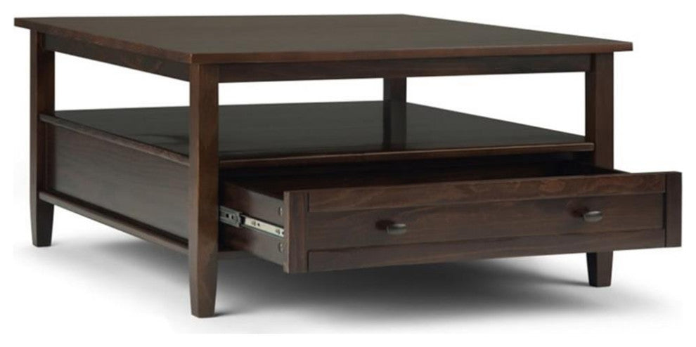 Warm Shaker Solid Wood 36 Inch Wide Square Coffee Table In Tobacco Brown
