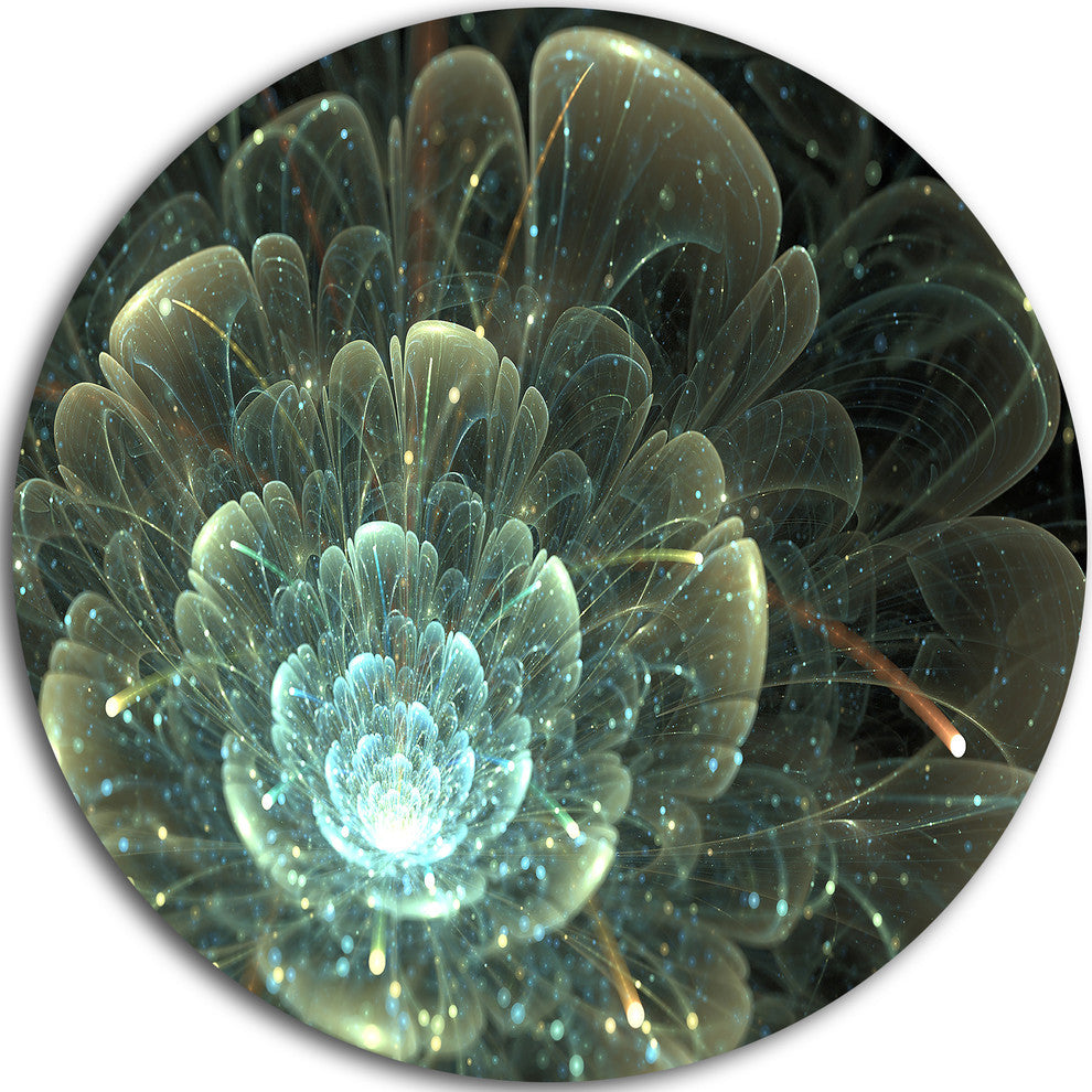 Fractal Flower Blue And Gray, Floral Large Disc Metal Wall Art, 11"