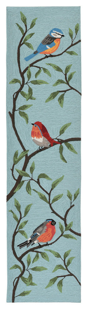 Ravella Birds On Branches Indoor/Outdoor Rug, Aqua, 2'x8' Runner