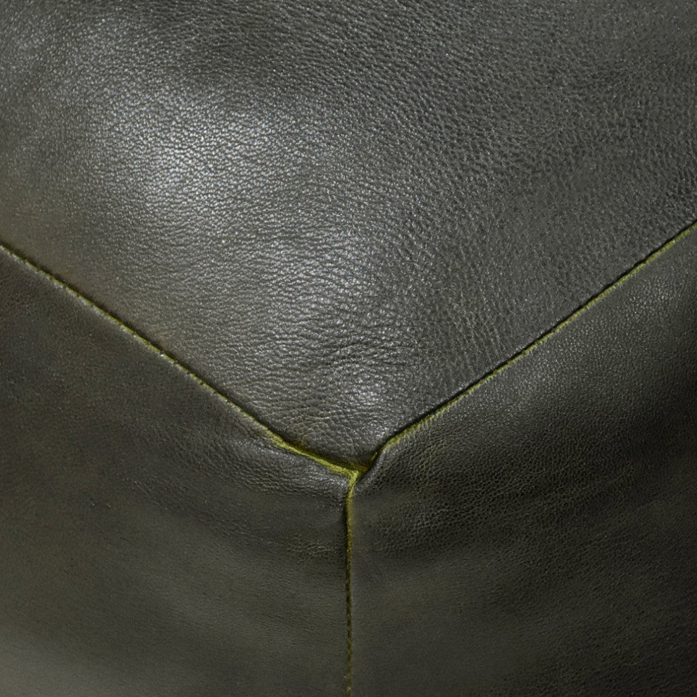 Poufs-Solid Goat Leather Pouf, Handmade (Recycled Cotton Fill), {Square} 14x14x14