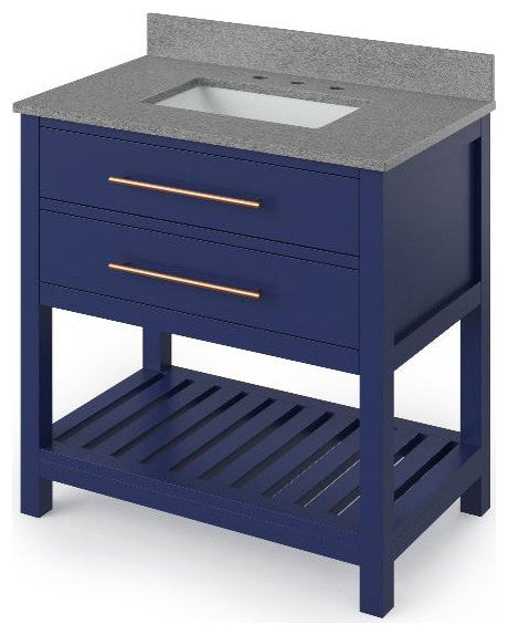 Wavecrest Contemporary Hale Blue 36" Vanity, Steel Grey Cultured Marble Vanity T