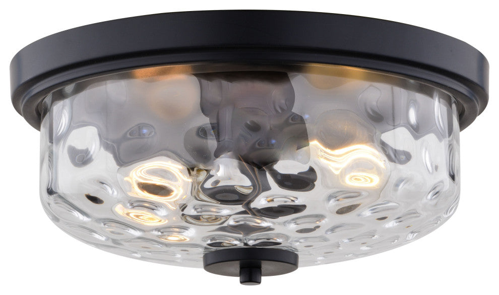 Northlake 2-Light Black Transitional Dome Flush Mount Fixture, Clear Glass Shade