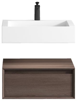 Alysa 24" Floating Bath Vanity, Acrylic Sink/Single Faucet Hole, Red Oak