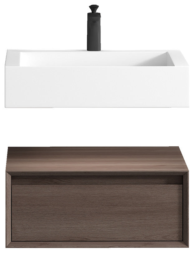 Alysa 24" Floating Bath Vanity, Acrylic Sink/Single Faucet Hole, Red Oak