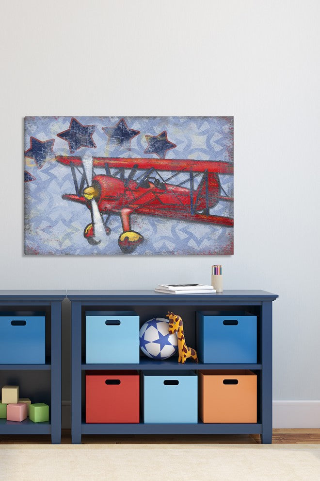 Marmont Hill, "Biplane Stars" by Reesa Qualia Painting on Wrapped Canvas, 45x30