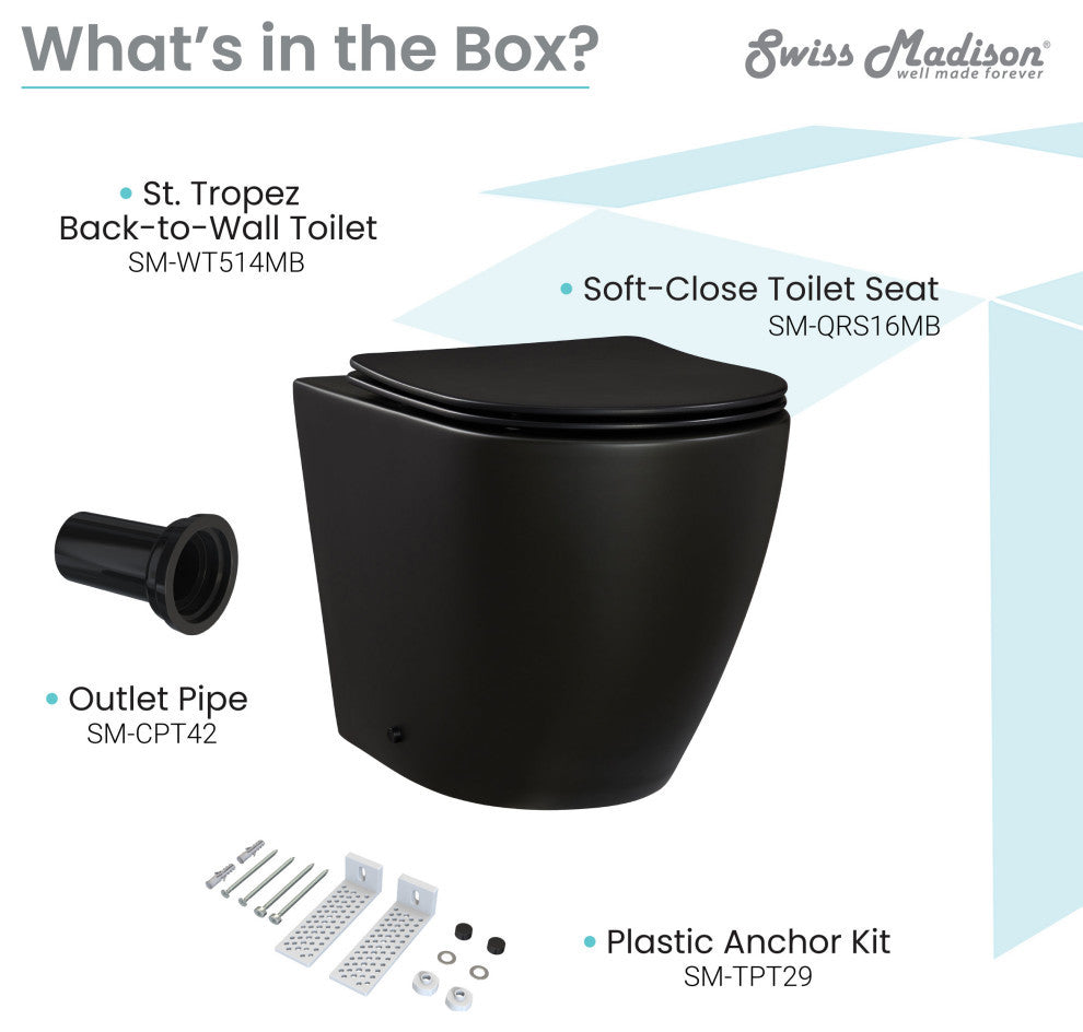 St. Tropez Back to Wall Toilet Bowl, Concealed Tank Not Included, Sm-Wt514mb
