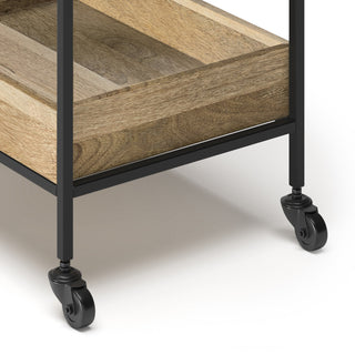 Close-up interior of bottom wooden shelf on white background.