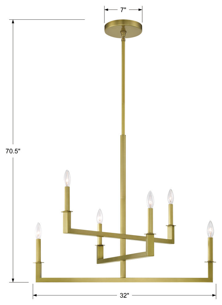 Crystorama DNT-6036-AG Dante 6-Light Aged Brass Chandelier