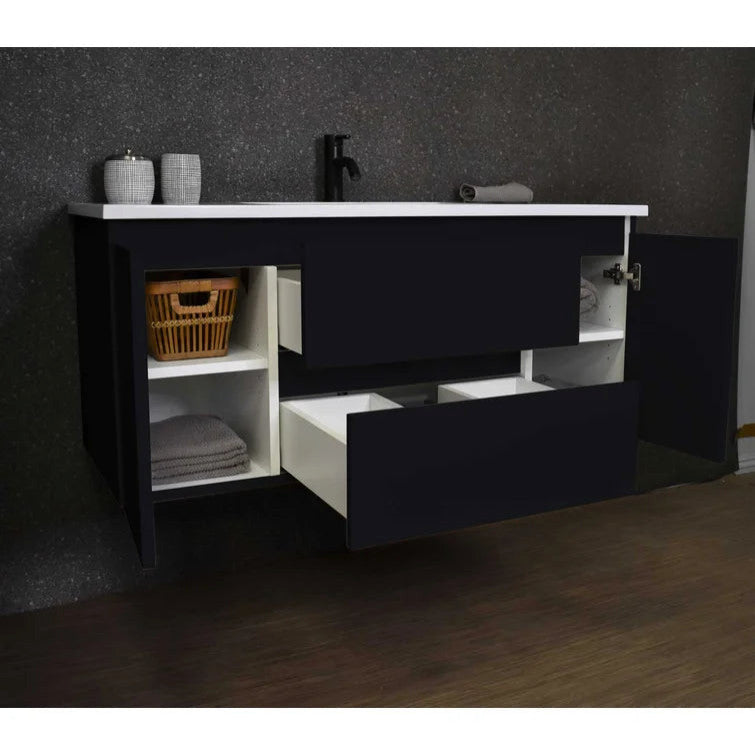 Salt 20Dx48" Floating Bathroom Vanity, Black With Acrylic Top