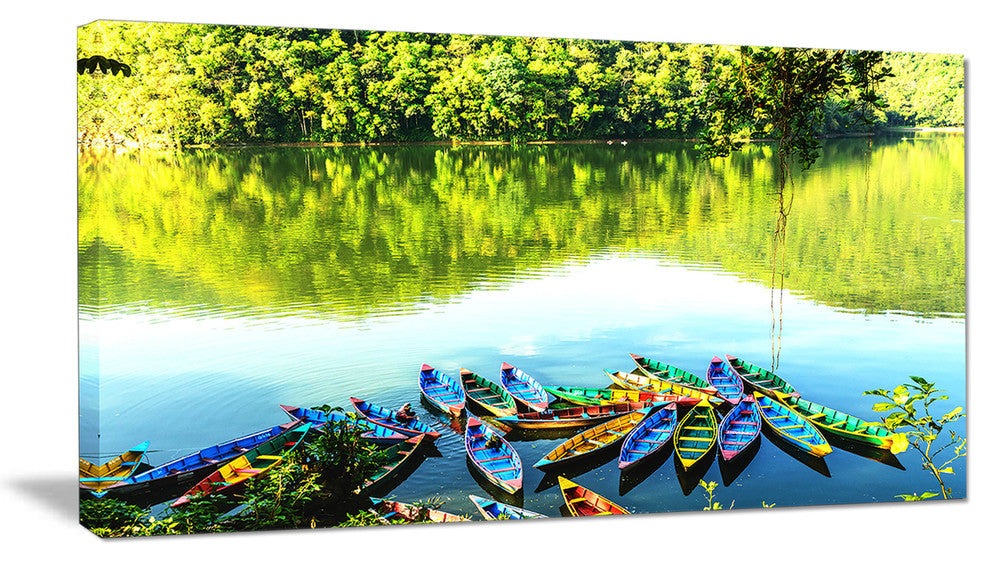 Boats in the Lake Pokhara Nepal, Boat Canvas Art Print, 32"x16"