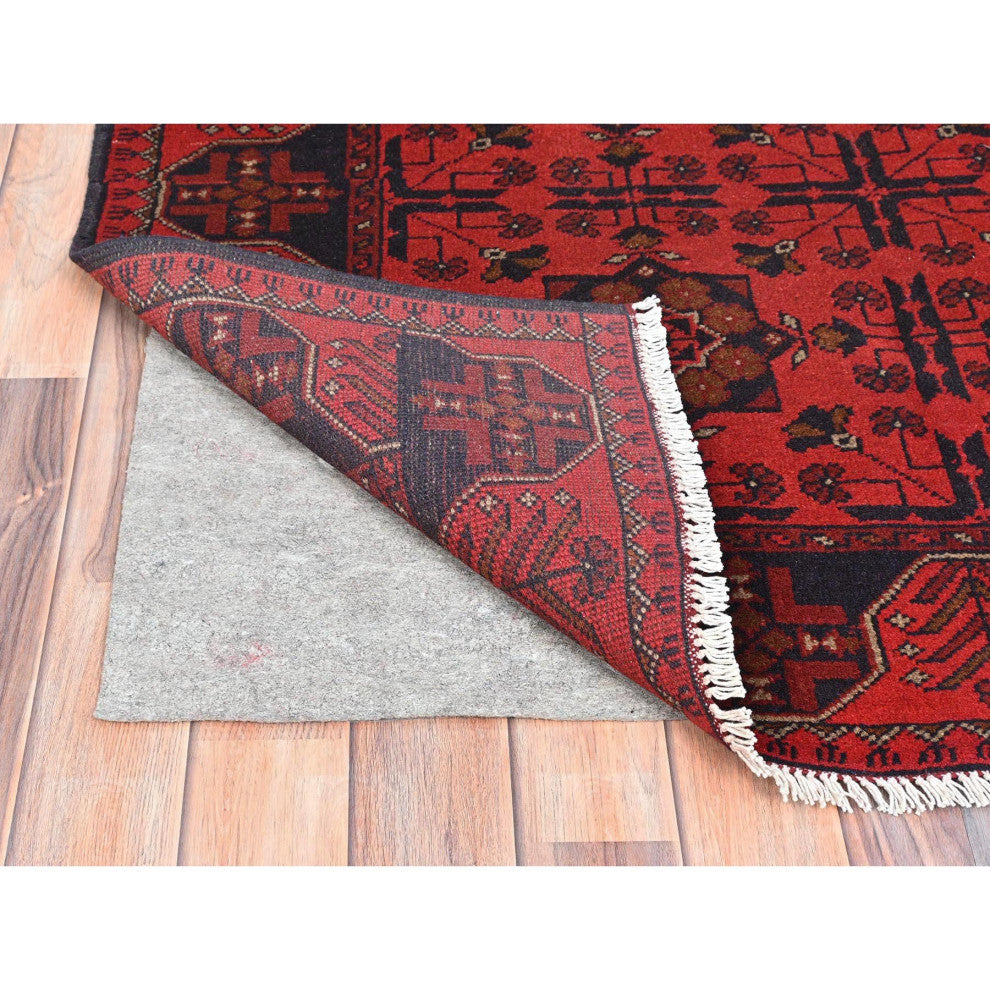 Red, Afghan Andkhoy, Wool, Hand Knotted Oriental Rug, 4'1"x6'3"