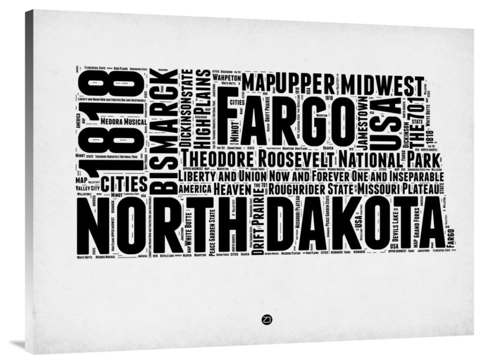 "North Dakota Word Cloud 2" Fine Art Print