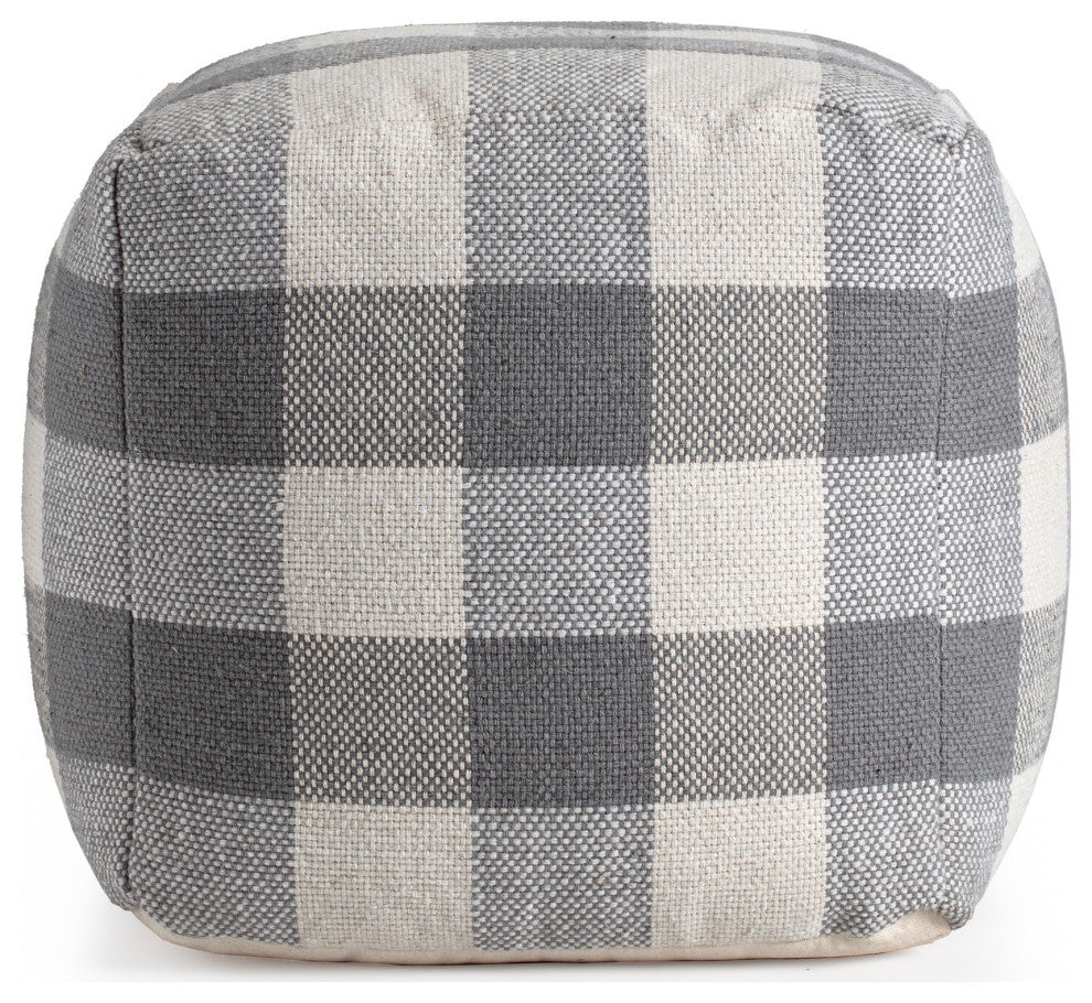 Cloudy Sky 20" x 20" x 20" Ivory and Gray Pouf
