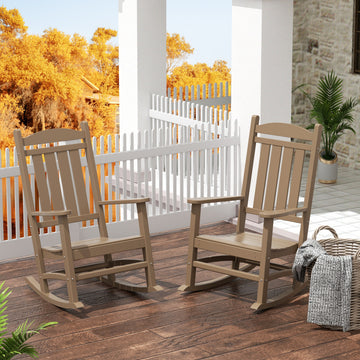 WestinTrends 2PC Outdoor Patio HDPE Adirondack Porch Rocking Chair Set, Weathered Wood