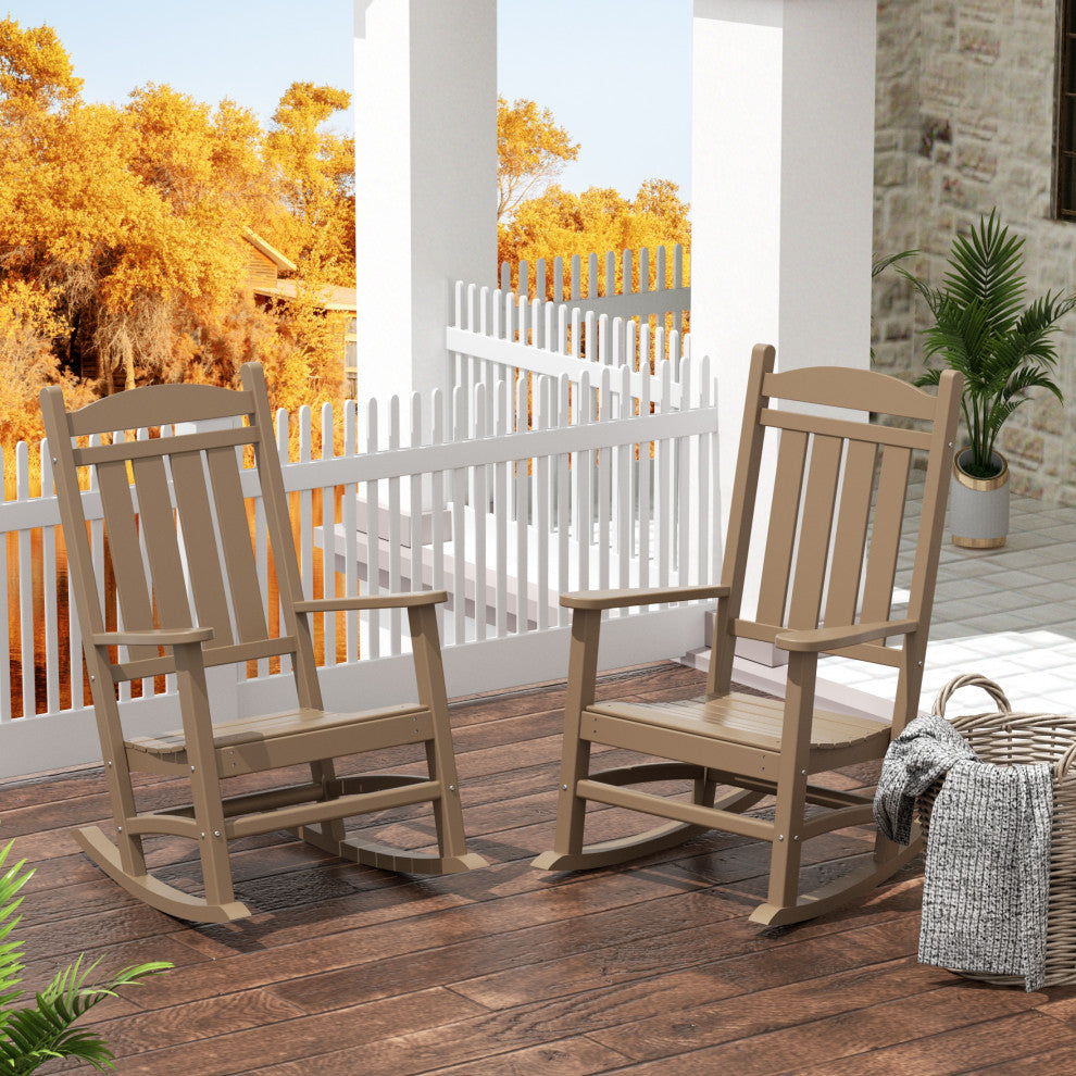 WestinTrends 2PC Outdoor Patio HDPE Adirondack Porch Rocking Chair Set, Weathered Wood