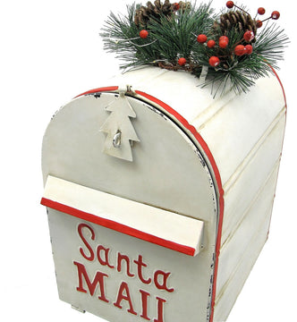 Standing "Santa's Mail" Christmas Mailbox With Light-Up Wreath, Antique White