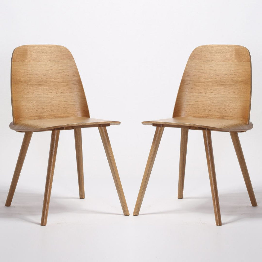 Elite Living Noma Modern, Set of 2, Wooden Dining Side Chair, Natural Brown