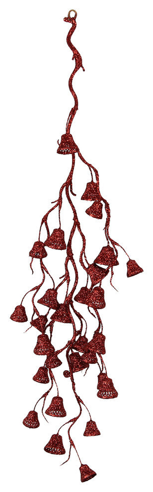 28" Glitter Bell Hanging Spray, Red