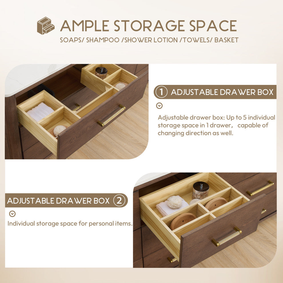 Porto Bath Vanity with White Quartz Stone Top, Dark Brown Oak, 84", No Mirror