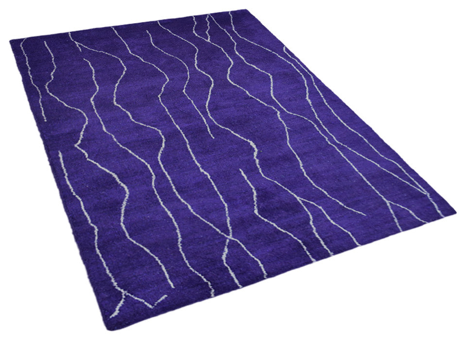 HAND KNOTTED LOOM SILK ECO-FRIENDLY RUG-9'x12',Rectangle,Purple White,Contempora