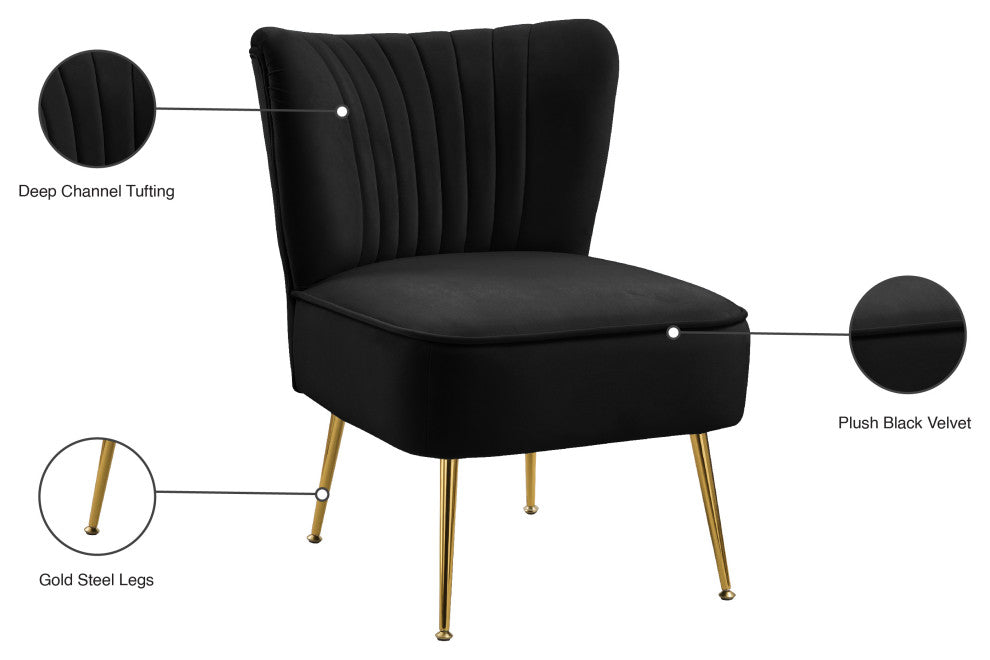 Tess Channel Tufted Velvet Upholstered Accent Chair, Black