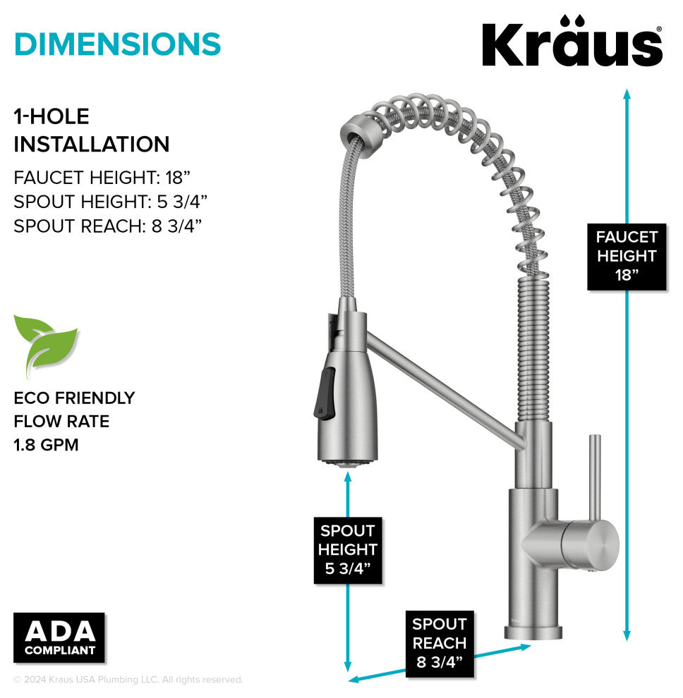 KRAUS Coda Commercial Style 2-Function 1-Handle Pull Down Kitchen Faucet, SFS