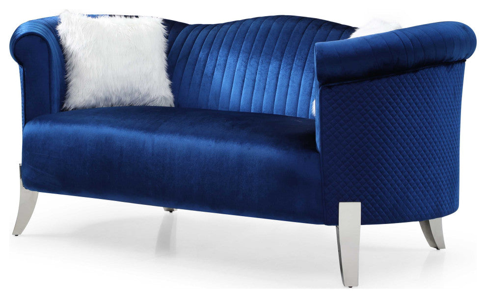 Vine 73 in. W Round Arm Velvet Straight Sofa, Blue