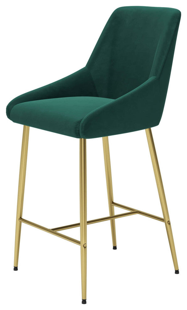 Counter Stool Chair, Steel Metal, Fabric, Green, Gold, Bar Kitchen Cafe Bistro
