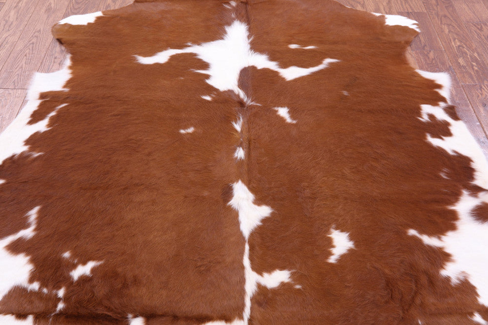 Brown and White Natural Cowhide Rug 6' 4" X 5' 1" C1924