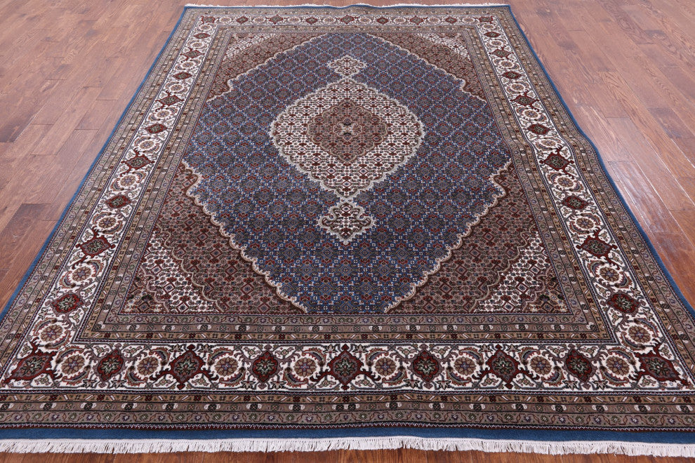8' 0" X 10' 2" Wool and Silk Persian Tabriz Handmade Rug Q8909