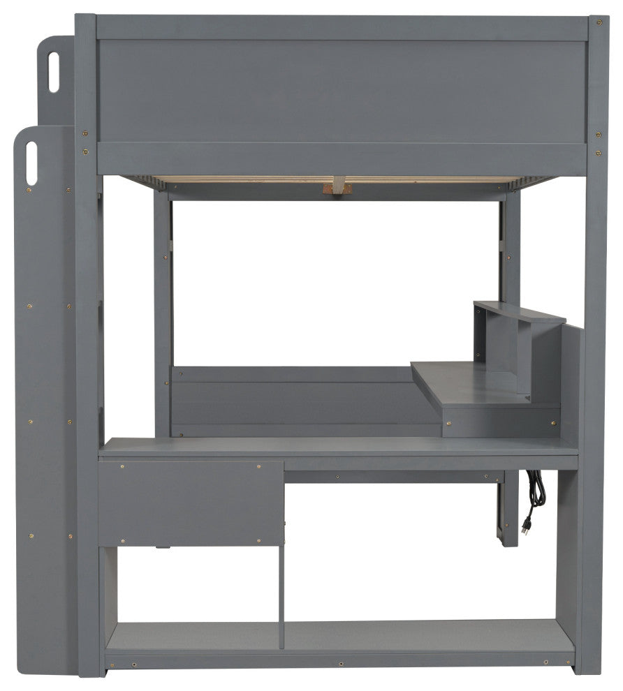 Gewnee Wood Full Size Gaming Loft Bed with Desk