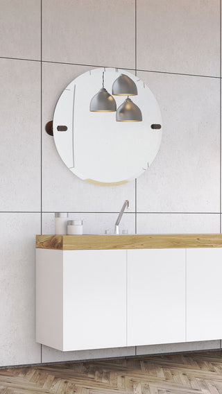 Frameless Round Beveled Edge Tilt Mirror, Antique Bronze