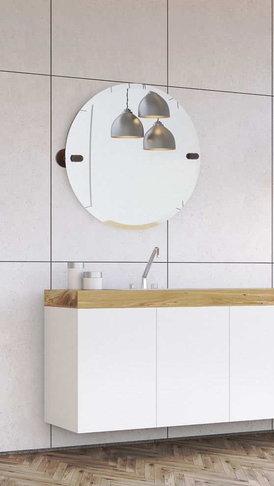 Frameless Round Beveled Edge Tilt Mirror, Antique Bronze