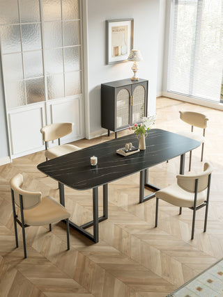 Black Tabletop With Gold Texture Dining Table for Kitchen Dining Room, 55.11"