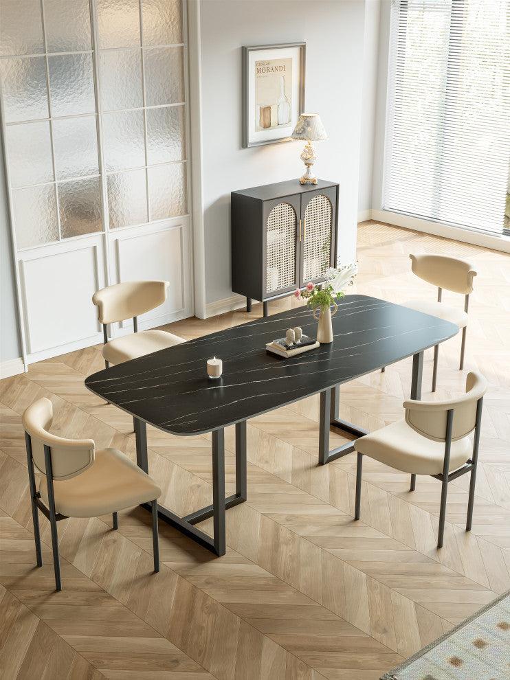 Black Tabletop With Gold Texture Dining Table for Kitchen Dining Room, 55.11"