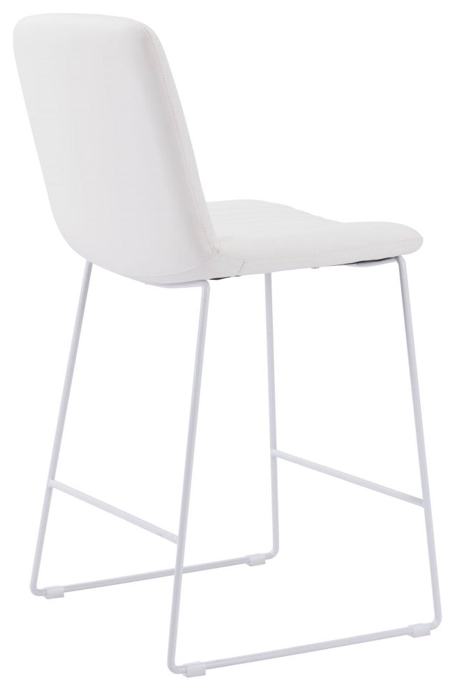 Counter Stool Chair, Set of 2, Faux Vinyl Leather, Steel, White, Cafe Bistro