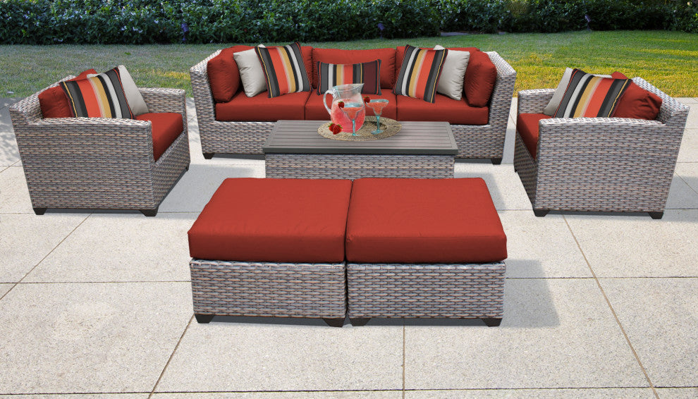 Florence 8 Piece Outdoor Wicker Patio Furniture Set 08c, Terracotta