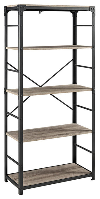 Angle Iron 64" Industrial 4 Shelf Wood Bookcase - Driftwood