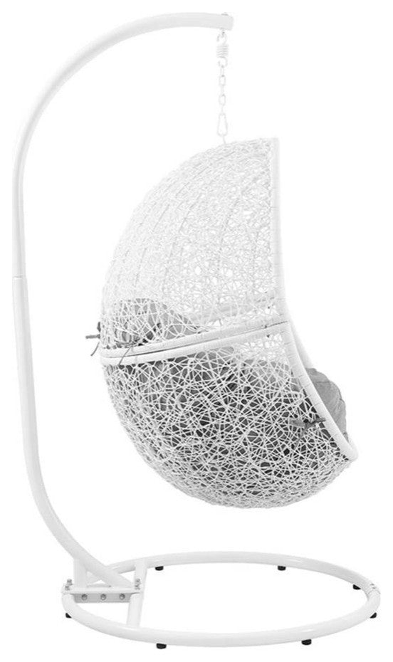 Modway Encase Outdoor Synthetic Rattan Swing Chair in White and Gray