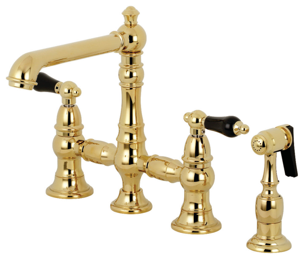 KS7272PKLBS Duchess Bridge Kitchen Faucet With Brass Sprayer, Polished Brass