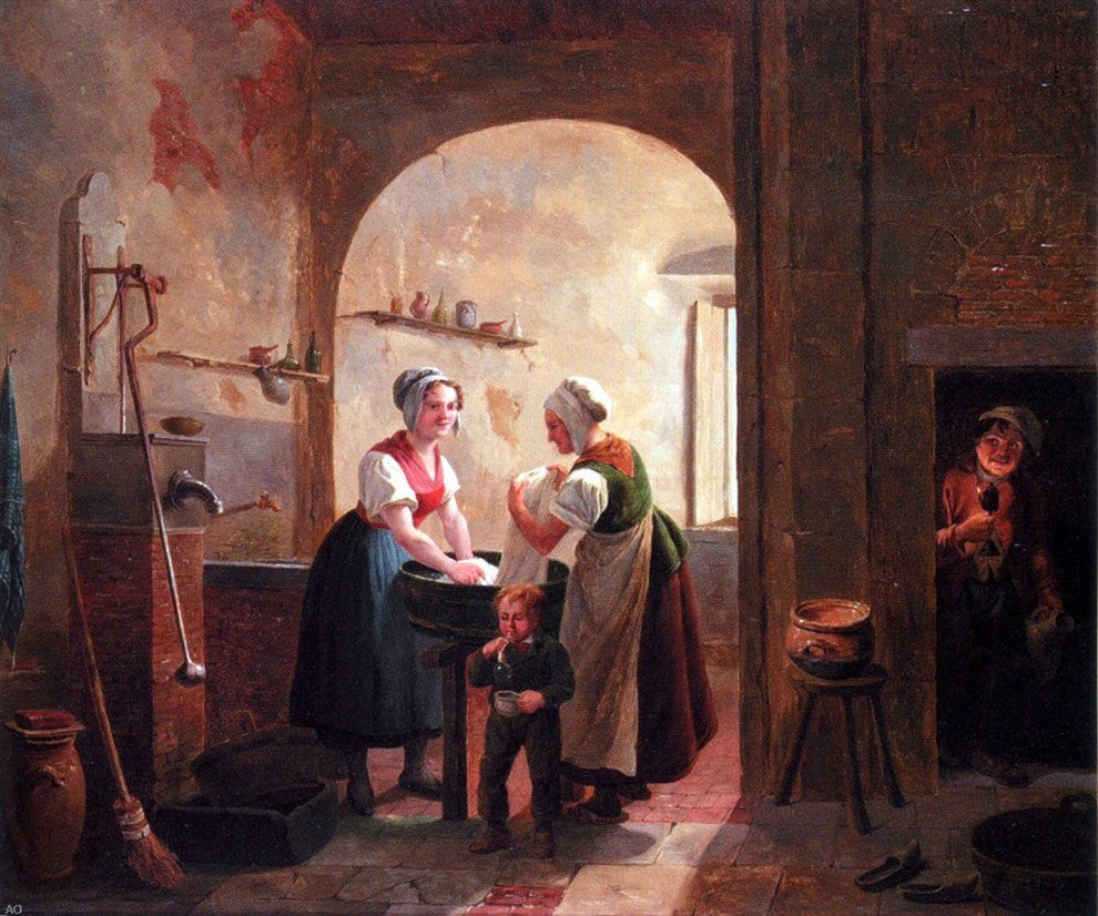 Constantin Fidele Coene Washerwomen In A Sunlit Basement Wrapped Canvas