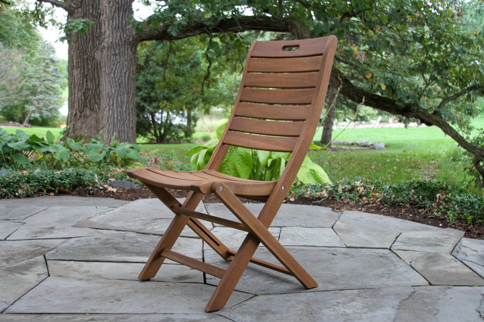 6-Piece Eucalyptus and Ivory Composite Dining Set With Folding Chairs