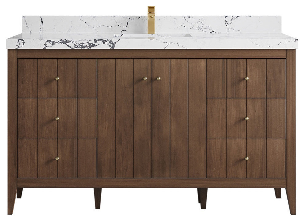 Atlanta Teak 60" Single Sink Bath Vanity, Dark Natural 2" Viola Night