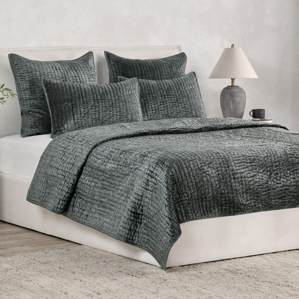 Dimitry Velvet Sham in Bay Green by Kosas Home, Bay Green, Standard Sham