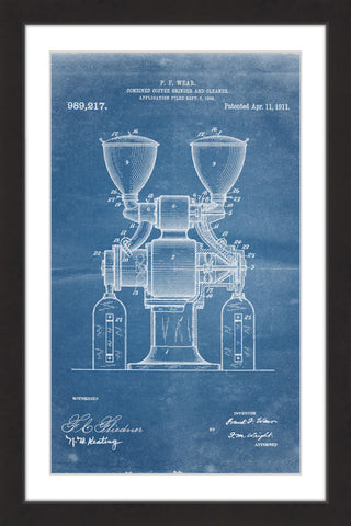 "Coffee Grinder 1911 Blueprint" Framed Painting Print