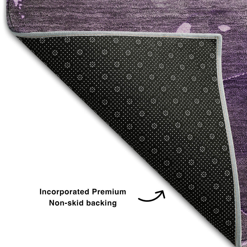 Premium Machine Washable Mayfield AMF522 Purple 8'' x 8'' Round Rug