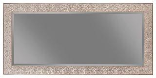 Benzara BM233237 Beveled Accent Floor Mirror With Glitter Mosaic Pattern, Silver