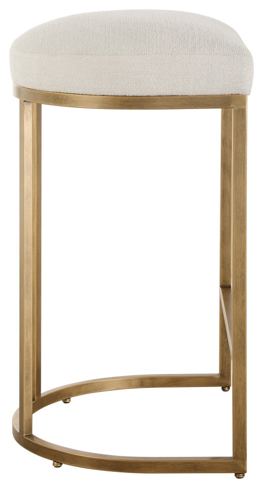 Uttermost Coastal Counter Stool, 26.25", Cream/Brass