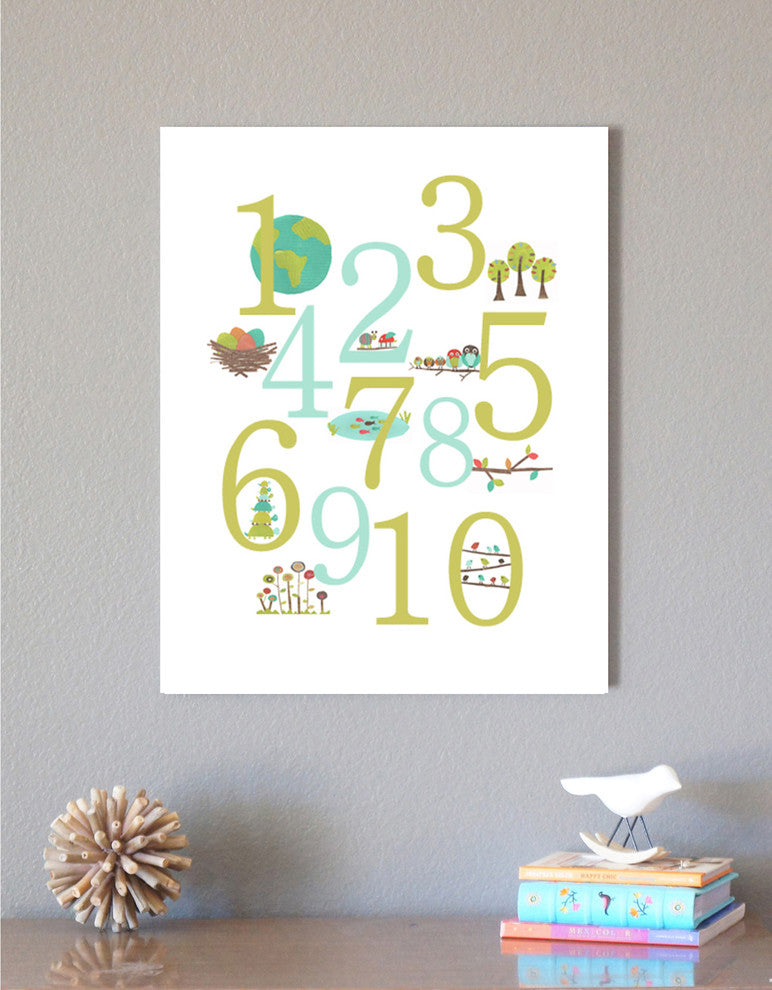 Nature Themed Number 11x14 Children's Wall Art Print